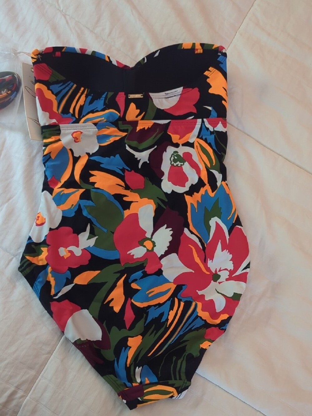 NWT- Anne Cole Black Multicolor Floral One-Piece Swimsuit - Picture 5 of 6